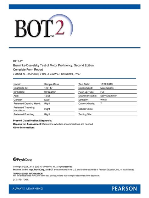 BOT-2 Complete Form Sample Report | Balance (Ability) | Motor Coordination