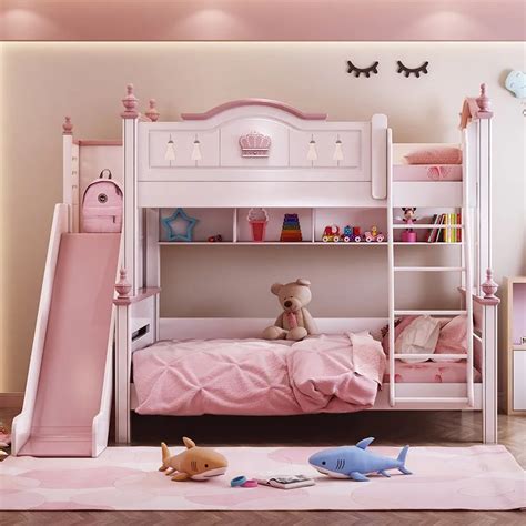 Children Bed Modern Pink Princess Bed Kids Bunk Beds Double Girls Bedroom Furniture Wooden ...