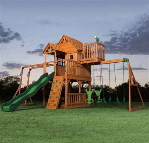 Kids Garden Playhouse Outdoor Children Slide Large Swing Set Wooden ...