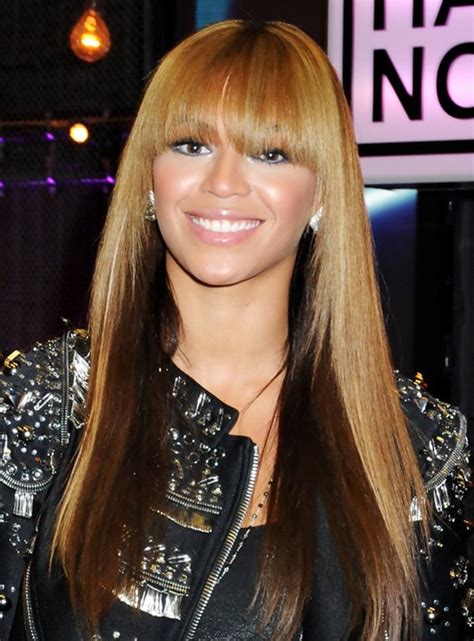 Beyonce Knowles Hairstyles: Long Straight Hairstyle with Blunt Bangs - PoPular Haircuts