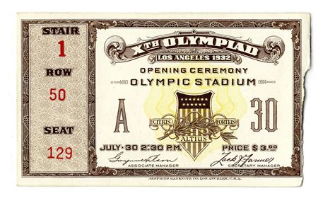 Lot Detail - 1932 Summer Olympics Ticket to the Opening Ceremony