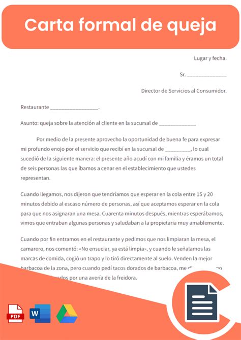 Carta formal de queja » Descárgala en formato Word y PDF