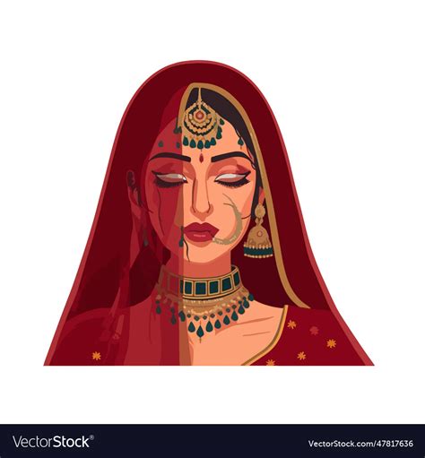 Portrait of beautiful indian bride face Royalty Free Vector