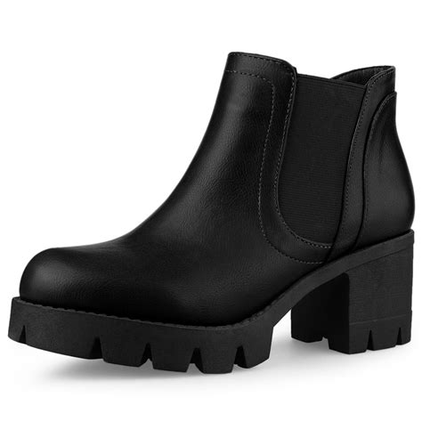 Allegra K - Allegra K Women's Lug Sole Chunky Heel Chelsea Ankle Boots Black (Size 8.5 ...