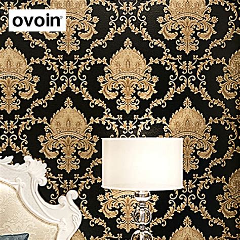 High Grade Black Gold Texture Damask Wallpaper