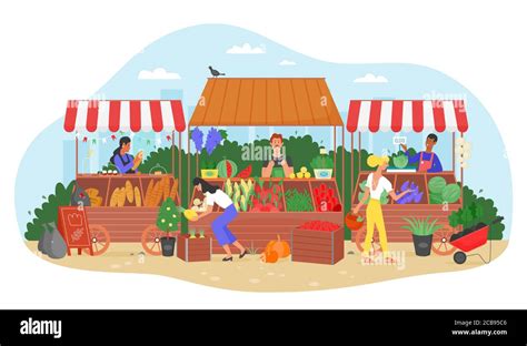 Organic food farm market vector illustration. Cartoon flat farmer ...