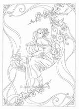 Art Nouveau Coloring Page Woman Pages  Etsy sketch template