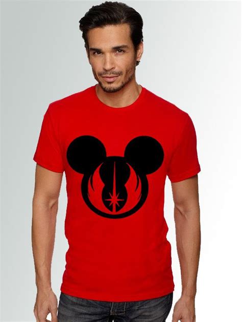 MENS * Star Wars * Jedi * Mickey Mouse Ears * Red * Cotton Crew Neck Short Sleeve Shirt ...