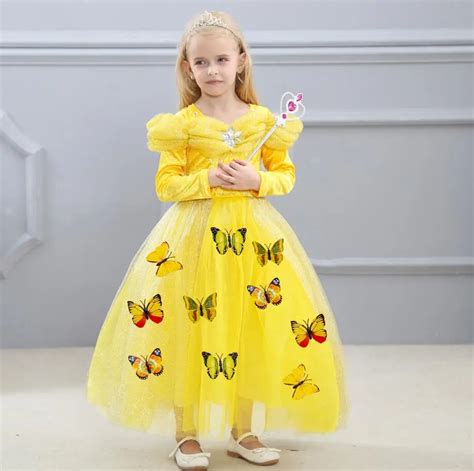 2017 Long Sleeve Blue Princess Dress Kids Butterfly Cinderella Dress ...