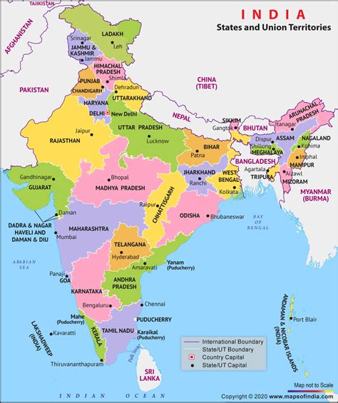 Map of Indian States and Union Territories Enlarged View