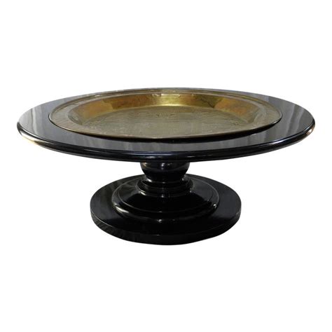 Black Lacquer Pedestal Coffee Table | Chairish