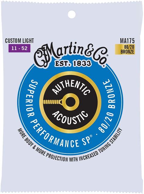 Martin MA175 80/20 Bronze Custom Light Acoustic Guitar Strings 11-52 ...