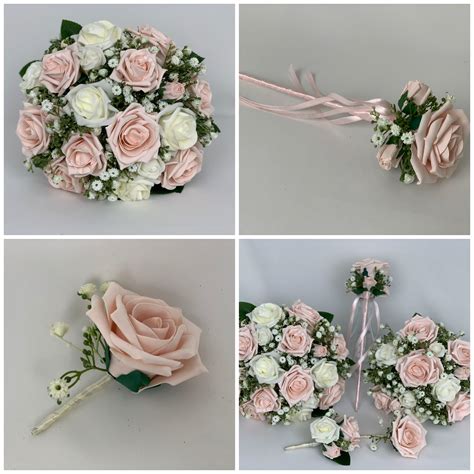 Artificial Wedding Flowers Package blush pink roses Gypsophila