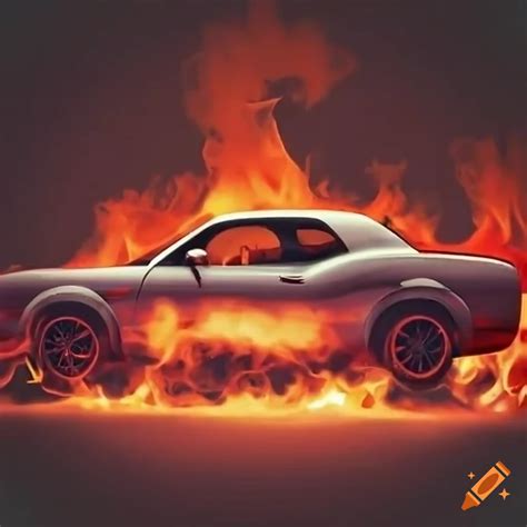 Dodge demon car against a fiery background on Craiyon