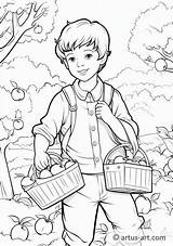 Apple Picking Coloring Page » Free Download Artus Art sketch template