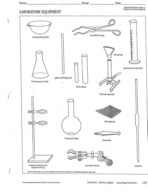 Common Laboratory Equipment Worksheet