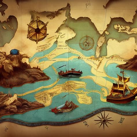 Flat Earth map, treasure map, pirates | Midjourney