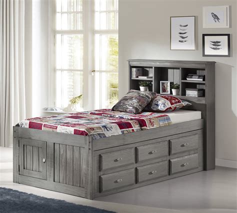 American Furniture Classics Solid Pine Twin Captains Bookcase Bed with 6 drawers in Charcoal ...