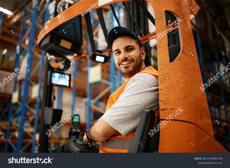 Happy Forklift Operator Working Storage Compartment Stock Photo ...