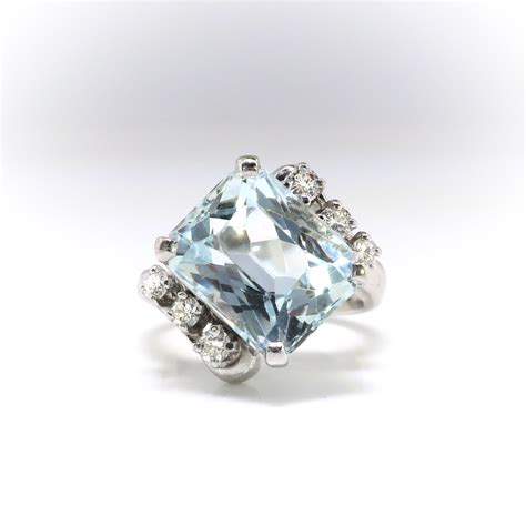 Vintage Aquamarine Diamond Ring Circa 1940's 3.60ct t.w. Fancy Emerald Radiant Cut Retro Art ...