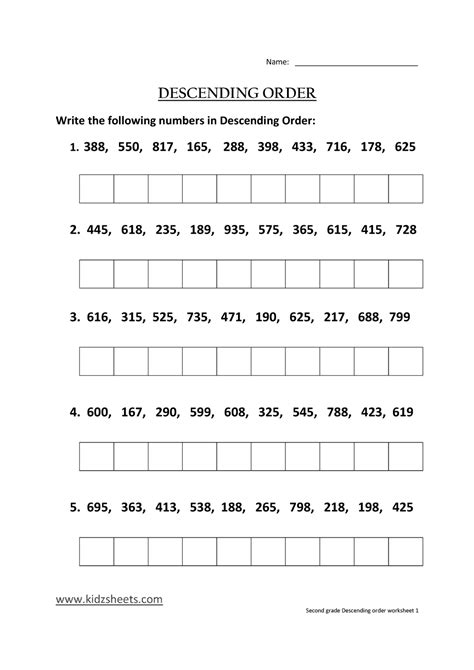 Kidz Worksheets Second Grade Descending Order Worksheet1 | Worksheets Samples