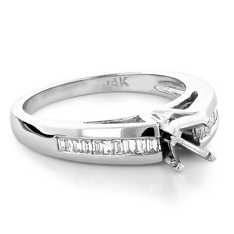 Baguette Diamond Engagement Ring Mounting 0.3ct 14K White Gold Setting ...