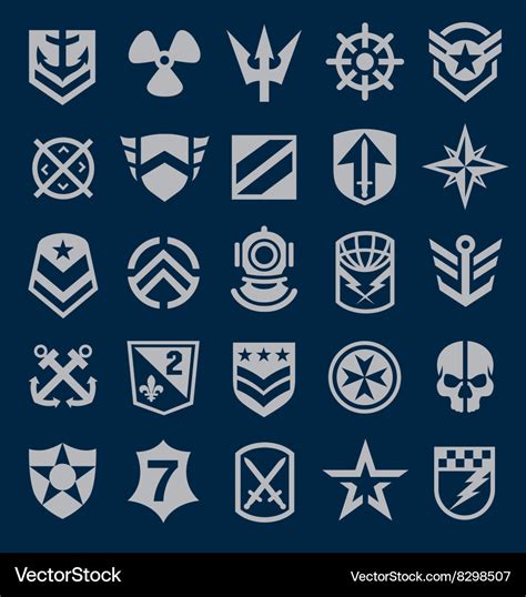 Military icons symbol set on navy Royalty Free Vector Image