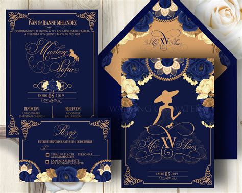 Charro Quinceanera, Elegant Navy Blue and Gold Mariachi Inspired Festa ...