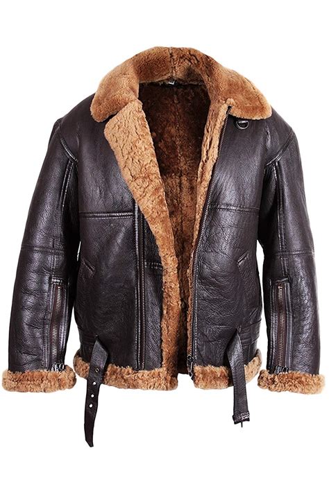 Mens Aviator Flying B3 Shearling Sheepskin Leather Bomber Jacket