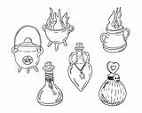 Premium Vector  Set Of Doodle Hand Drawn Witch potion And Cauldron sketch template
