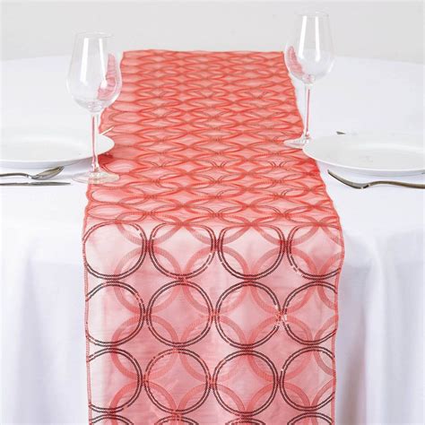 Coral Sequin Circle Designs Table Runners - Table Top Wedding Catering Party Decorations 108x12 ...