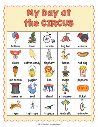 Printable Circus Vocabulary List