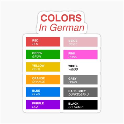 "German Colors - Colors in German" Sticker for Sale by HiddenVerb ...