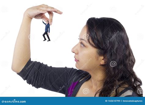 Tiny Man Trapped and Being Held by Giant Female Hands Stock Image ...