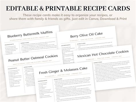 Editable Recipe Card Template, Recipe Template, Modern Recipe Template, Recipe Card 4x6 ...