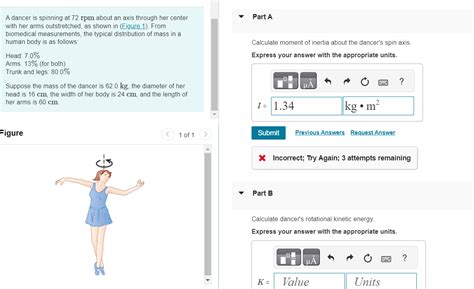 Solved A dancer is spinning at 72 rpm about an axis through | Chegg.com