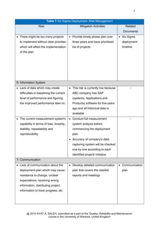 Six Sigma Deployement Plan: A Case Study | PDF