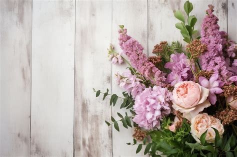 Premium AI Image | The florist work table with tools on gray wooden background copy space ...