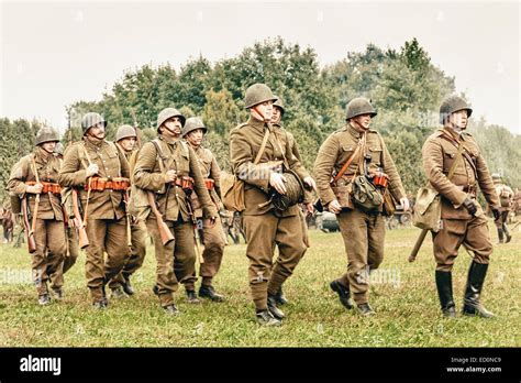 Polish infantry soldiers during WWII Battle of Lomianki - historical reenactment, Poland Stock ...