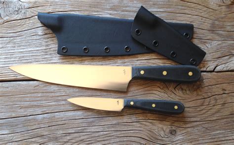 Beginners set, chef and paring knife. AUS-8 blades with black Micarta scales, simple but ...