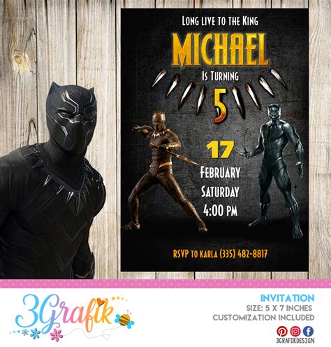 ≫ Black Panther Invitation: Online Editable Template | party supplies