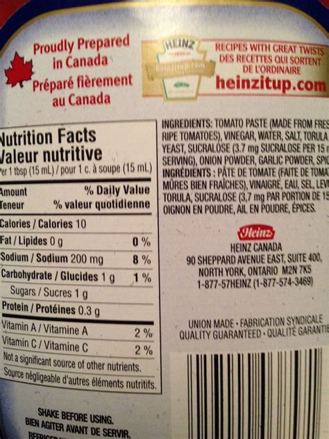 Heinz Ketchup Nutrition Facts Canada | Blog Dandk