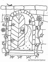 Coloring Page Garden Gate With Fairy And Stonewall sketch template