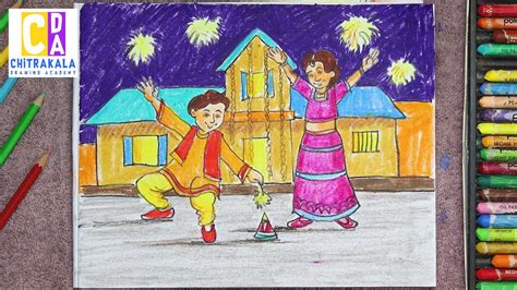 Diwali drawing for kids step by step || Diwali festival drawing ...