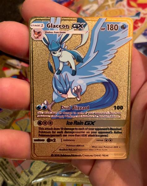 Gold Custom Pokemon Card Glaceon Gx Shiny Vmax Ex Metal - Etsy