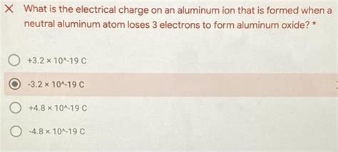 Solved X What is the electrical charge on an aluminum ion | Chegg.com