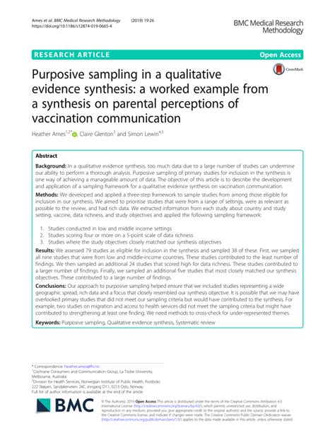 (PDF) Purposive sampling in a qualitative evidence synthesis: A worked example from a synthesis ...