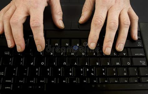 Female Old Hands on Keyboard Close Up. View from Above. Stock Image - Image of digitization ...