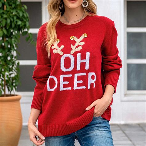 Lenago Christmas Sweaters for Women Plus Size Fashion Long Sleeves Christmas Crew Neck Loose ...