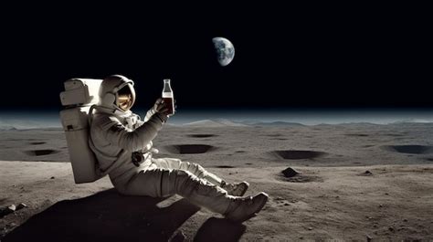 Astronaut Drinking Beer On Moon With Moon In Background High R | Premium AI-generated image